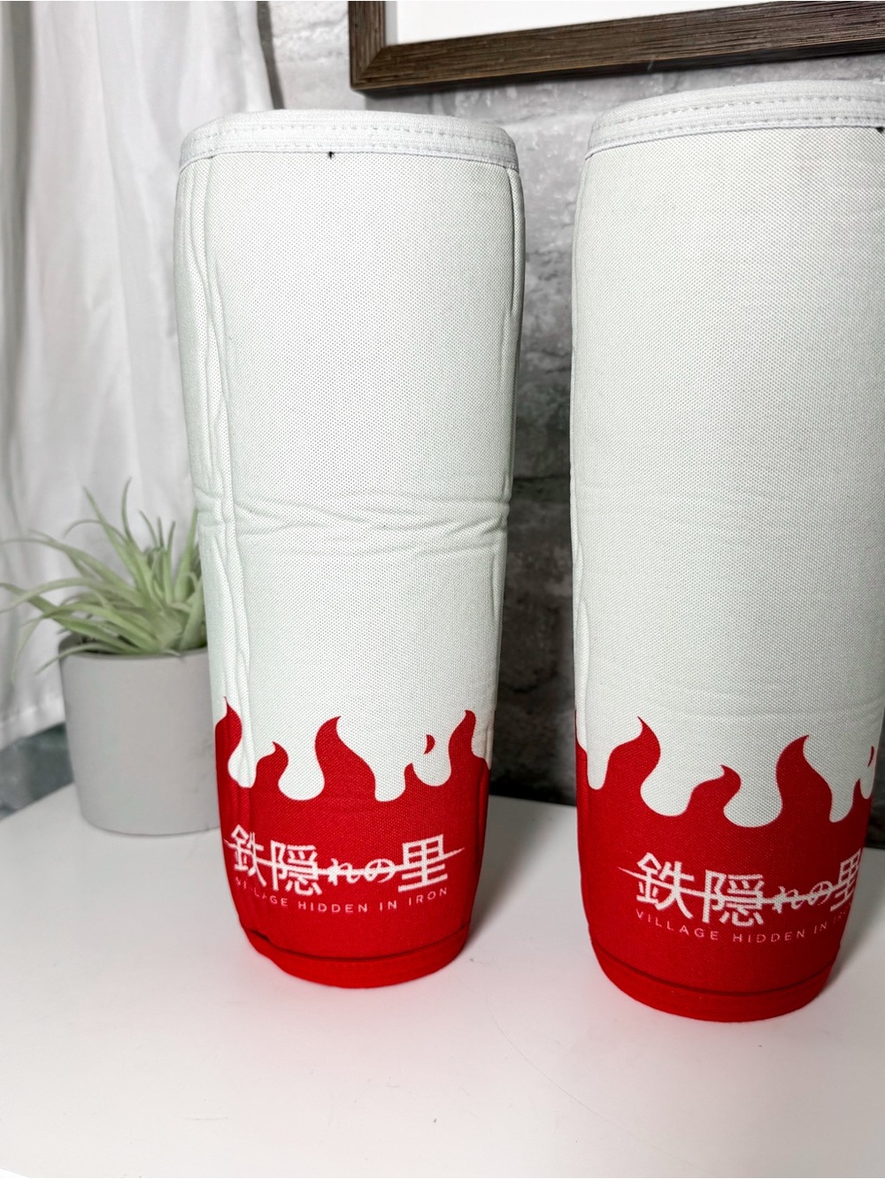 Village Hidden in Iron White & Red Flame Pattern Neoprene Knee Sleeves